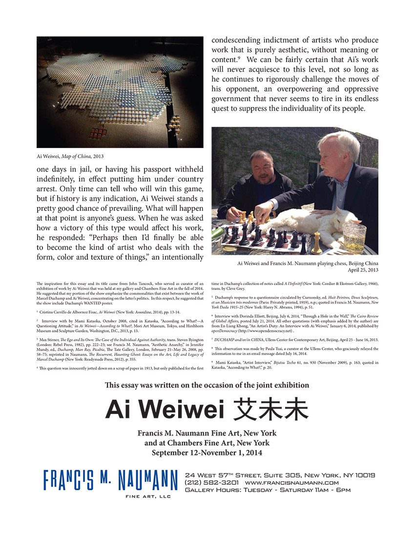 Wanted: Ai Weiwei and Marcel Duchamp: Parallel Cases of Two Artists Reacting Against Authority. Francis M. Naumann. Page 8
