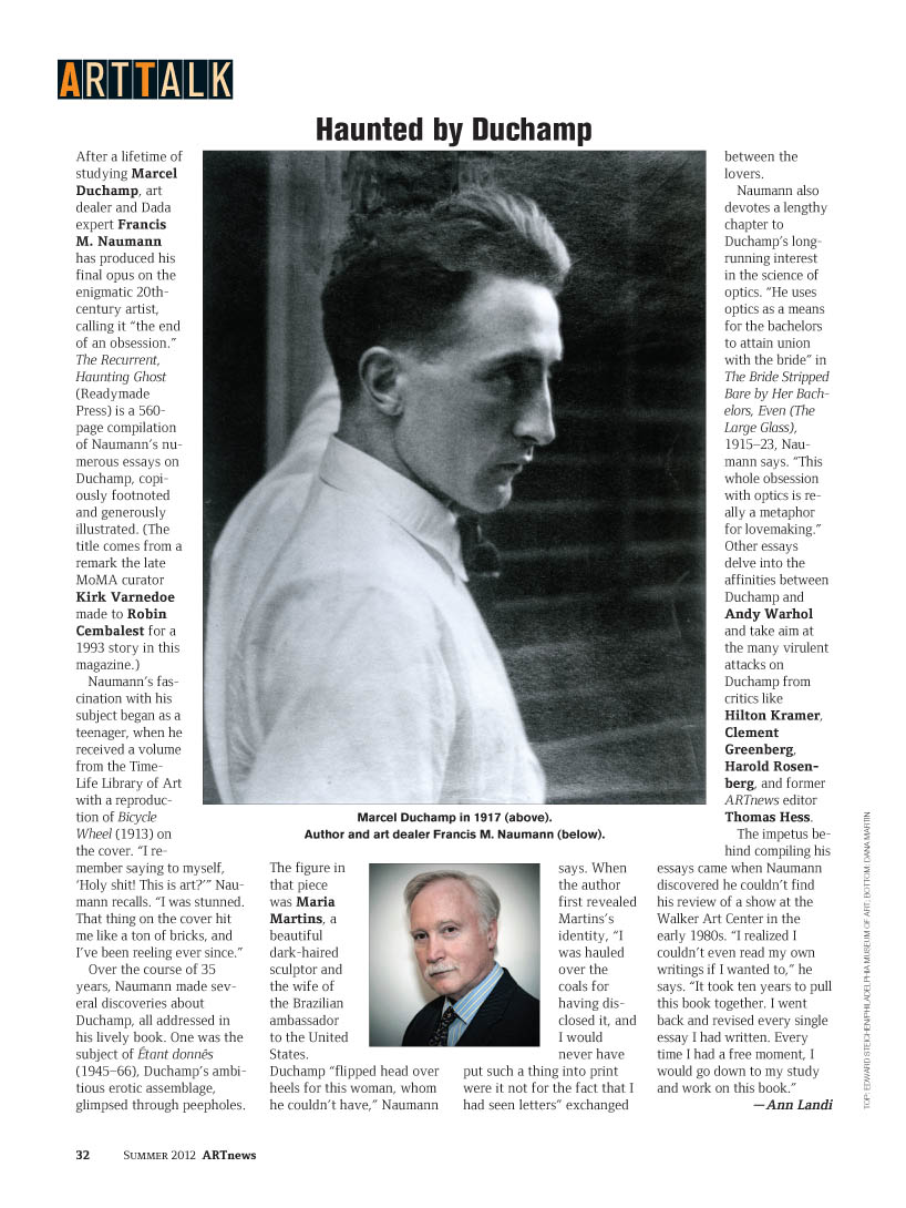 ARTnews Summer 2012 review of "The Recurrent Haunting Ghost: Essays on the Art, Life and Legacy of Marcel Duchamp"
